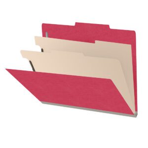 18 pt Heavy Duty End Tab Color Folders, 2/5 Cut ROC Top Tab, Letter Size, 2 Dividers, Red (Box of 10) - Image 1