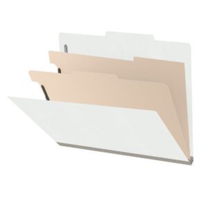 18 pt Heavy Duty End Tab Color Folders, 2/5 Cut ROC Top Tab, Letter Size, 2 Dividers, White (Box of 10) - Image 1