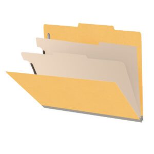 18 pt Heavy Duty End Tab Color Folders, 2/5 Cut ROC Top Tab, Letter Size, 2 Dividers, Yellow (Box of 10) - Image 1