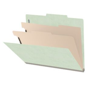 25 Pt. Pressboard Classification Folders, 2/5 Cut ROC Top Tab, Letter Size, 2 Dividers, Pale Green (Box of 10)