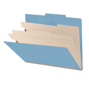 18 pt Heavy Duty End Tab Color Folders, 2/5 Cut ROC Top Tab, Letter Size, 3 Dividers, Blue (Box of 10) - Image 1