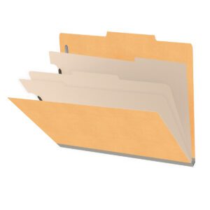 18 pt Heavy Duty End Tab Color Folders, 2/5 Cut ROC Top Tab, Letter Size, 3 Dividers, Gold (Box of 10) - Image 1