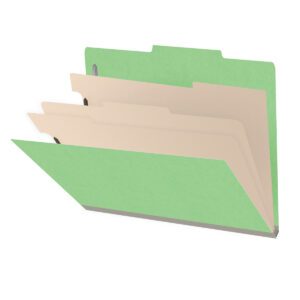 18 pt Heavy Duty End Tab Color Folders, 2/5 Cut ROC Top Tab, Letter Size, 3 Dividers, Green (Box of 10) - Image 1