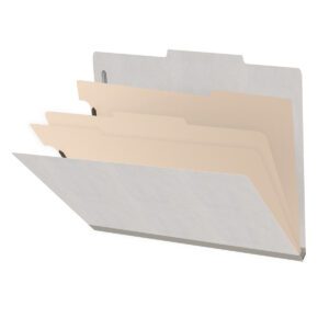 18 pt Heavy Duty End Tab Color Folders, 2/5 Cut ROC Top Tab, Letter Size, 3 Dividers, Grey (Box of 10) - Image 1