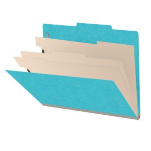 18 pt Heavy Duty End Tab Color Folders, 2/5 Cut ROC Top Tab, Letter Size, 3 Dividers, Light Blue (Box of 10) - Image 1