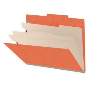 18 pt Heavy Duty End Tab Color Folders, 2/5 Cut ROC Top Tab, Letter Size, 3 Dividers, Orange (Box of 10) - Image 1