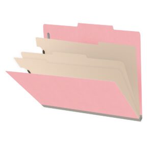 18 pt Heavy Duty End Tab Color Folders, 2/5 Cut ROC Top Tab, Letter Size, 3 Dividers, Pink (Box of 10) - Image 1