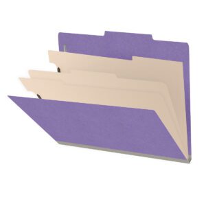 18 pt Heavy Duty End Tab Color Folders, 2/5 Cut ROC Top Tab, Letter Size, 3 Dividers, Purple (Box of 10) - Image 1