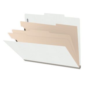 18 pt Heavy Duty End Tab Color Folders, 2/5 Cut ROC Top Tab, Letter Size, 3 Dividers, White (Box of 10) - Image 1