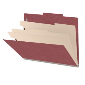 25 Pt. Pressboard Classification Folders, 2/5 Cut ROC Top Tab, Letter Size, 3 Dividers, Dark Red (Box of 10)