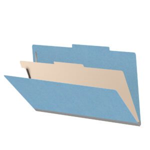 18 pt Heavy Duty Top Tab Color Folders, 2/5 Cut ROC Top Tab, Legal Size, 1 Divider, Blue (Box of 10) - Image 1