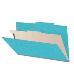 18 pt Heavy Duty Top Tab Color Folders, 2/5 Cut ROC Top Tab, Legal Size, 1 Divider, Light Blue (Box of 10) - Image 1