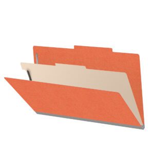 18 pt Heavy Duty Top Tab Color Folders, 2/5 Cut ROC Top Tab, Legal Size, 1 Divider, Orange (Box of 10) - Image 1