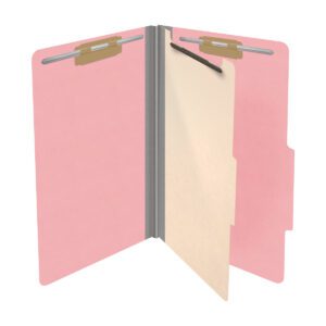 18 pt Heavy Duty Top Tab Color Folders, 2/5 Cut ROC Top Tab, Legal Size, 1 Divider, Pink (Box of 10) - Image 4
