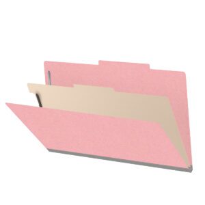 18 pt Heavy Duty Top Tab Color Folders, 2/5 Cut ROC Top Tab, Legal Size, 1 Divider, Pink (Box of 10) - Image 1