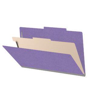 18 pt Heavy Duty Top Tab Color Folders, 2/5 Cut ROC Top Tab, Legal Size, 1 Divider, Purple (Box of 10) - Image 1