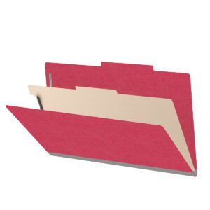 18 pt Heavy Duty Top Tab Color Folders, 2/5 Cut ROC Top Tab, Legal Size, 1 Divider, Red (Box of 10) - Image 1