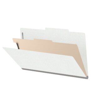 18 pt Heavy Duty Top Tab Color Folders, 2/5 Cut ROC Top Tab, Legal Size, 1 Divider, White (Box of 10) - Image 1