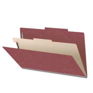 25 Pt. Pressboard Classification Folders, 2/5 Cut ROC Top Tab, Legal Size, 1 Divider, Dark Red (Box of 10)