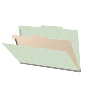 25 Pt. Pressboard Classification Folders, 2/5 Cut ROC Top Tab, Legal Size, 1 Divider, Pale Green (Box of 10)