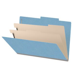 18 pt Heavy Duty Top Tab Color Folders, 2/5 Cut ROC Top Tab, Legal Size, 2 Dividers, Blue (Box of 10) - Image 1