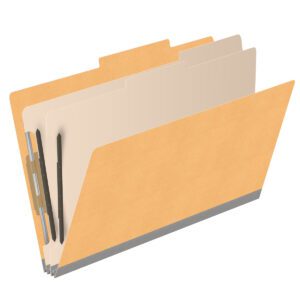 18 pt Heavy Duty Top Tab Color Folders, 2/5 Cut ROC Top Tab, Legal Size, 2 Dividers, Gold (Box of 10) - Image 2