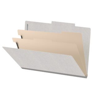 18 pt Heavy Duty Top Tab Color Folders, 2/5 Cut ROC Top Tab, Legal Size, 2 Dividers, Grey (Box of 10) - Image 1