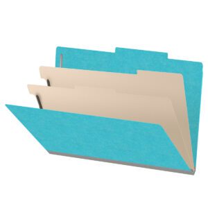 18 pt Heavy Duty Top Tab Color Folders, 2/5 Cut ROC Top Tab, Legal Size, 2 Dividers, Light Blue (Box of 10) - Image 1