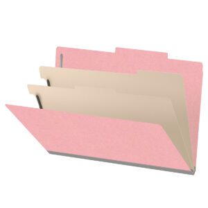 18 pt Heavy Duty Top Tab Color Folders, 2/5 Cut ROC Top Tab, Legal Size, 2 Dividers, Pink (Box of 10) - Image 1