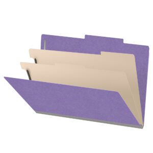 18 pt Heavy Duty Top Tab Color Folders, 2/5 Cut ROC Top Tab, Legal Size, 2 Dividers, Purple (Box of 10) - Image 1