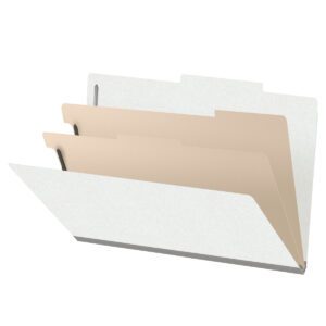 18 pt Heavy Duty Top Tab Color Folders, 2/5 Cut ROC Top Tab, Legal Size, 2 Dividers, White (Box of 10) - Image 1