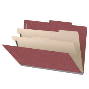 25 Pt. Pressboard Classification Folders, 2/5 Cut ROC Top Tab, Legal Size, 2 Dividers, Dark Red (Box of 10) - Image 1
