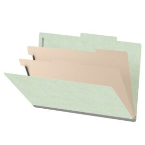 25 Pt. Pressboard Classification Folders, 2/5 Cut ROC Top Tab, Legal Size, 2 Dividers, Pale Green (Box of 10) - Image 1