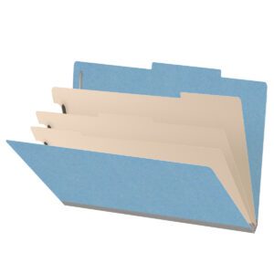18 pt Heavy Duty Top Tab Color Folders, 2/5 Cut ROC Top Tab, Legal Size, 3 Dividers, Blue (Box of 10) - Image 1