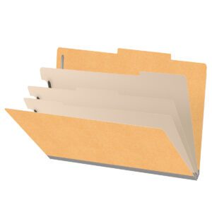 18 pt Heavy Duty Top Tab Color Folders, 2/5 Cut ROC Top Tab, Legal Size, 3 Dividers, Gold (Box of 10) - Image 1