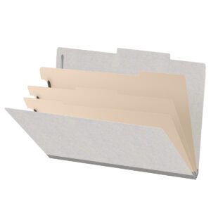 18 pt Heavy Duty Top Tab Color Folders, 2/5 Cut ROC Top Tab, Legal Size, 3 Dividers, Grey (Box of 10) - Image 1