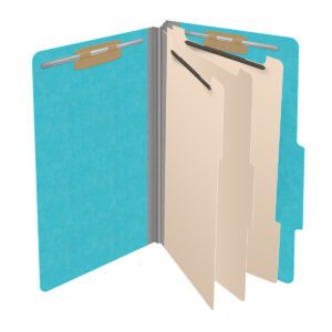 18 pt Heavy Duty Top Tab Color Folders, 2/5 Cut ROC Top Tab, Legal Size, 3 Dividers, Light Blue (Box of 10) - Image 4