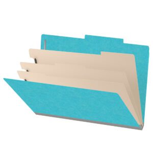18 pt Heavy Duty Top Tab Color Folders, 2/5 Cut ROC Top Tab, Legal Size, 3 Dividers, Light Blue (Box of 10) - Image 1