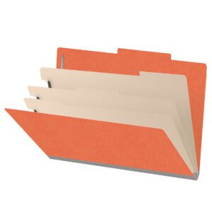 18 pt Heavy Duty Top Tab Color Folders, 2/5 Cut ROC Top Tab, Legal Size, 3 Dividers, Orange (Box of 10) - Image 1