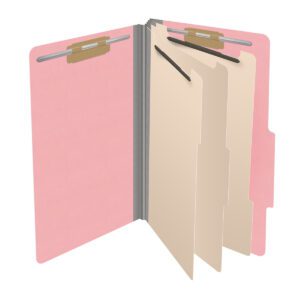 18 pt Heavy Duty Top Tab Color Folders, 2/5 Cut ROC Top Tab, Legal Size, 3 Dividers, Pink (Box of 10) - Image 4