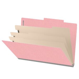 18 pt Heavy Duty Top Tab Color Folders, 2/5 Cut ROC Top Tab, Legal Size, 3 Dividers, Pink (Box of 10) - Image 1