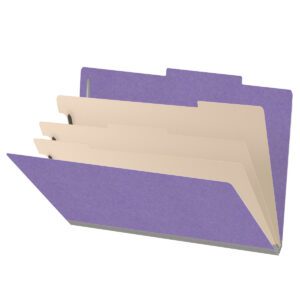 18 pt Heavy Duty Top Tab Color Folders, 2/5 Cut ROC Top Tab, Legal Size, 3 Dividers, Purple (Box of 10) - Image 1