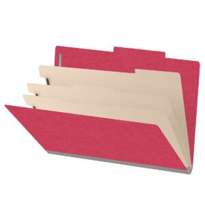 18 pt Heavy Duty Top Tab Color Folders, 2/5 Cut ROC Top Tab, Legal Size, 3 Dividers, Red (Box of 10) - Image 1