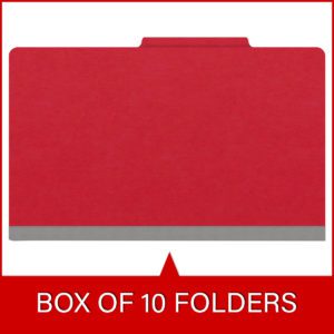 18 pt Heavy Duty Top Tab Color Folders, 2/5 Cut ROC Top Tab, Legal Size, 3 Dividers, Red (Box of 10) - Image 6