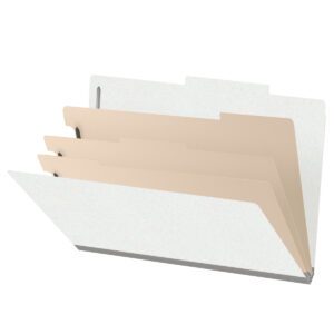 18 pt Heavy Duty Top Tab Color Folders, 2/5 Cut ROC Top Tab, Legal Size, 3 Dividers, White (Box of 10) - Image 1