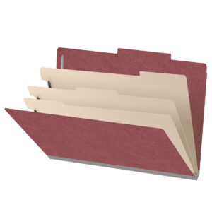 25 Pt. Pressboard Classification Folders, 2/5 Cut ROC Top Tab, Legal Size, 3 Dividers, Dark Red (Box of 10) - Image 1