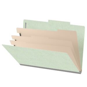 25 Pt. Pressboard Classification Folders, 2/5 Cut ROC Top Tab, Legal Size, 3 Dividers, Pale Green (Box of 10) - Image 1
