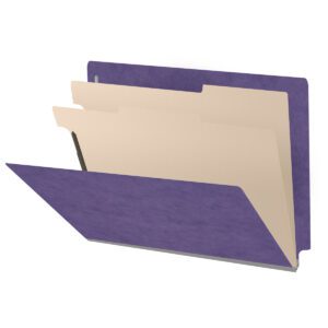 Pressboard Classification Folders, Full Cut End Tab, Letter Size, 2 Dividers, Purple (Box of 10) - Image 1