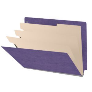 Pressboard Classification Folders, Full Cut End Tab, Letter Size, 3 Dividers, Purple (Box of 10) - Image 1