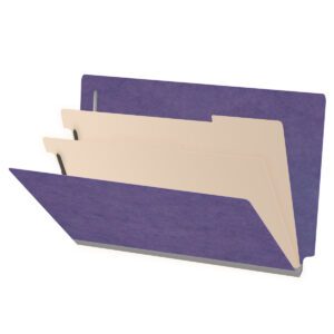 Pressboard Classification Folders, Full Cut End Tab, Legal Size, 2 Dividers, Purple (Box of 10) - Image 1